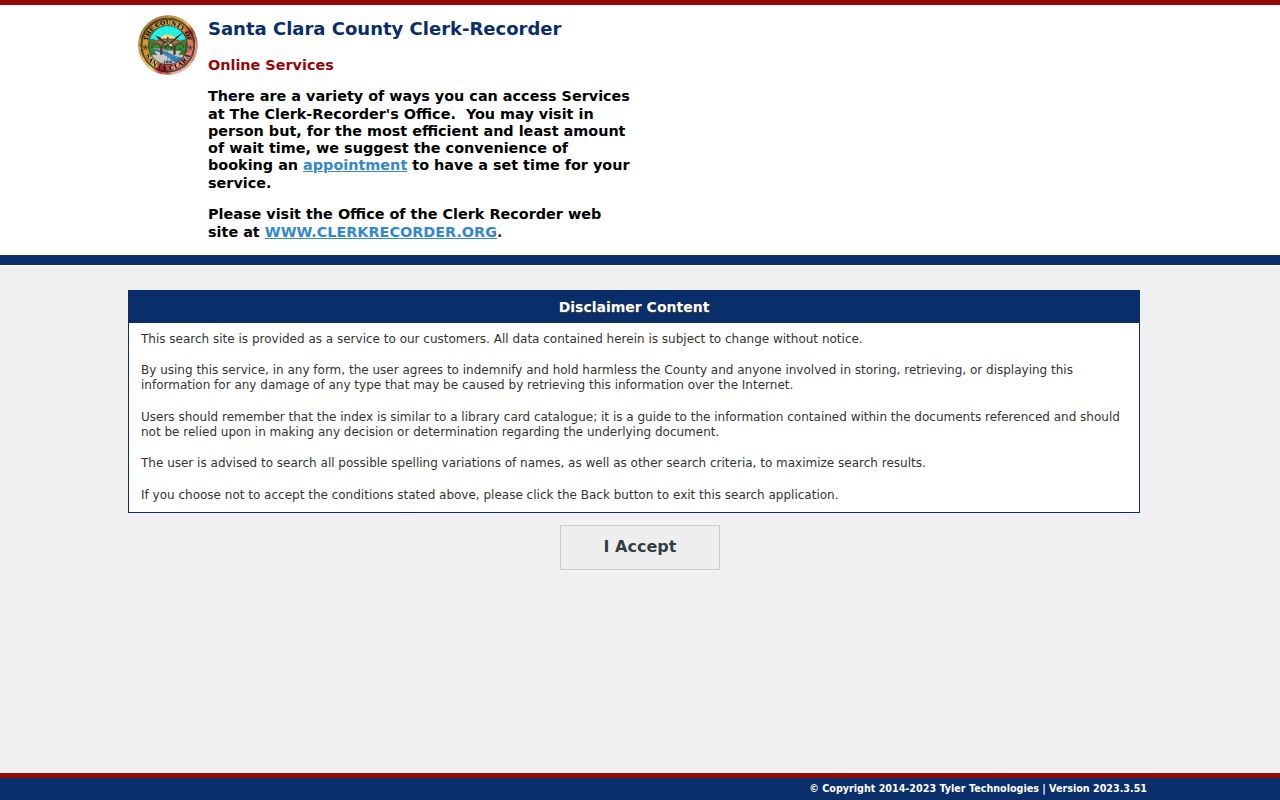 San Jose people search at the Santa Clara County Clerk-Recorder portal