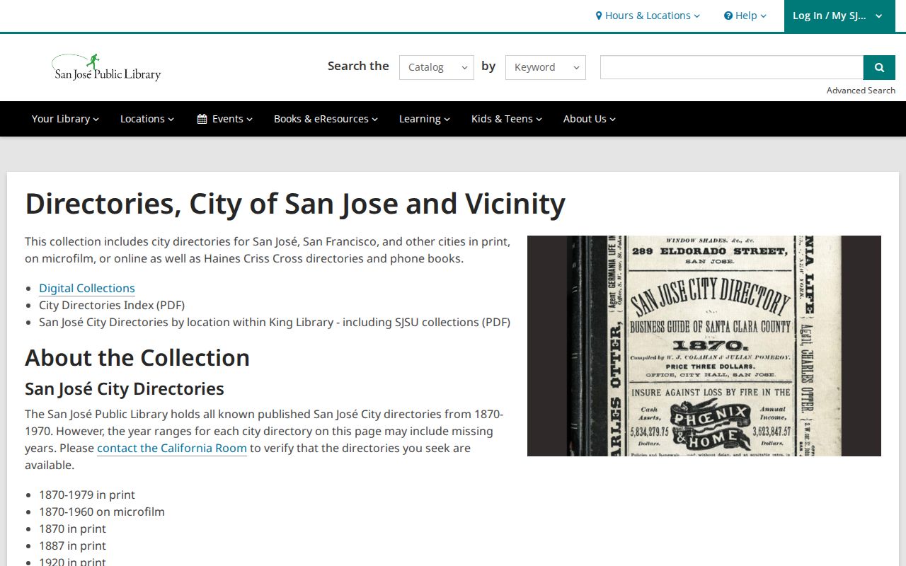 San Jose people search in the public library city directory collection