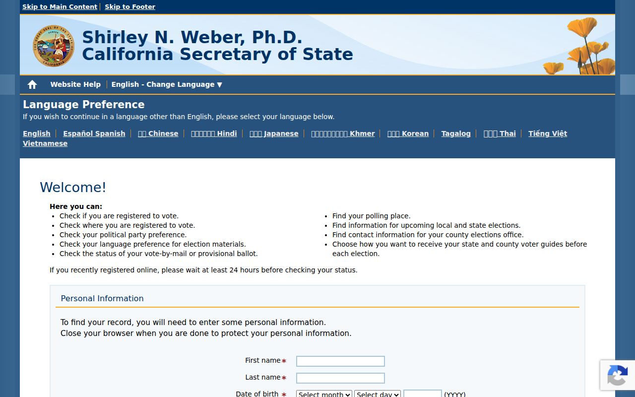 San Jose voter registration My Voter Status lookup